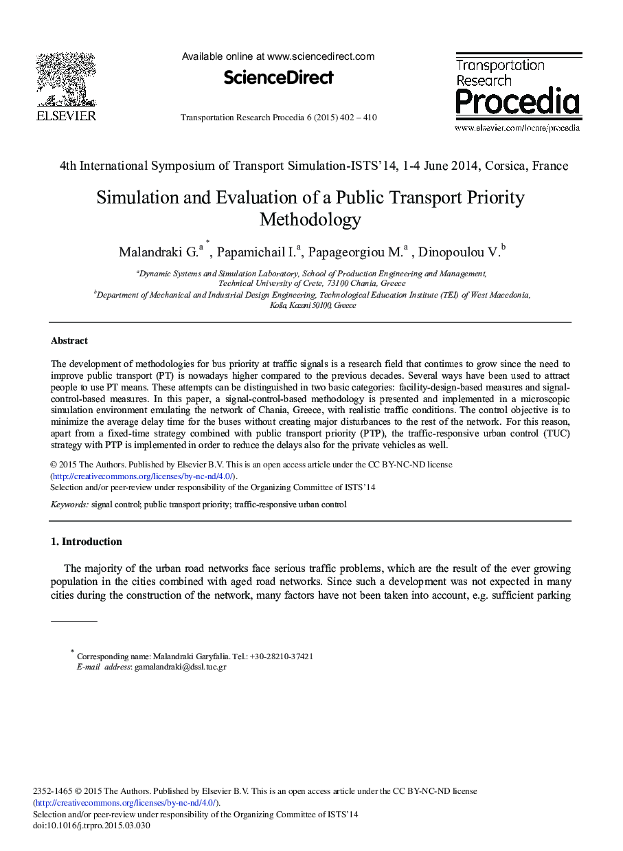 Simulation and Evaluation of a Public Transport Priority Methodology 