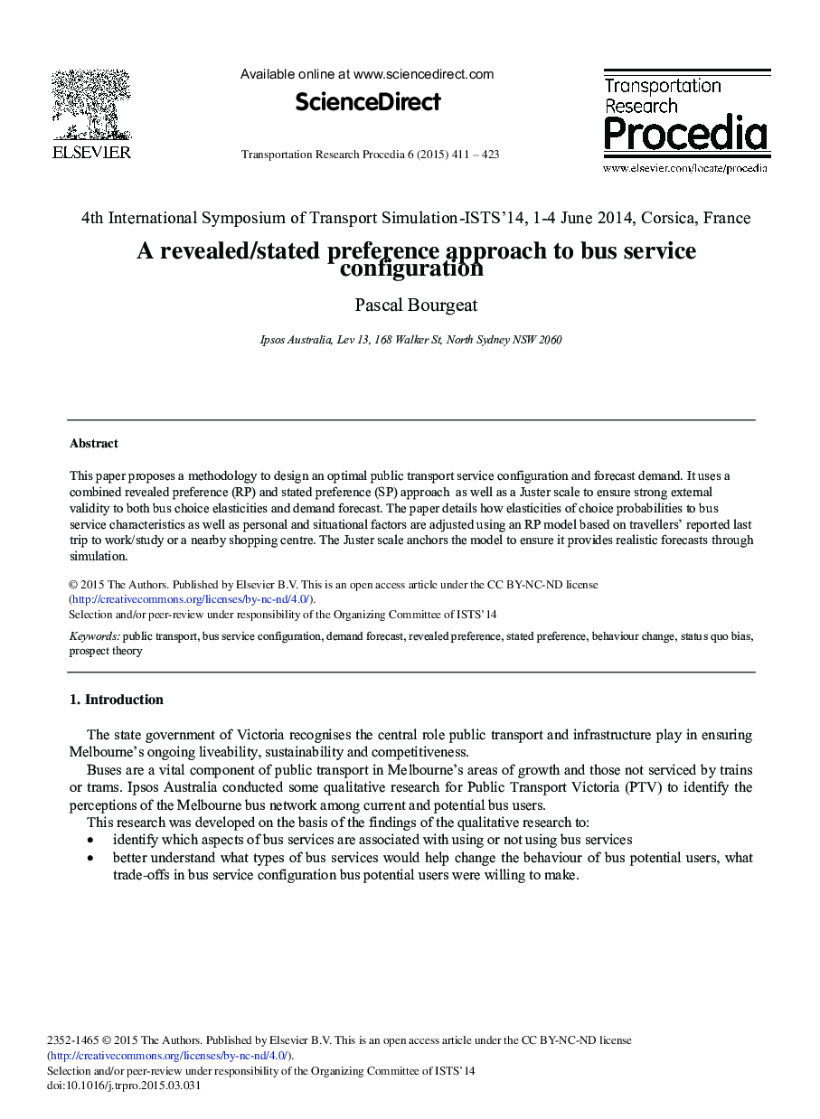 A Revealed/stated Preference Approach to Bus Service Configuration 