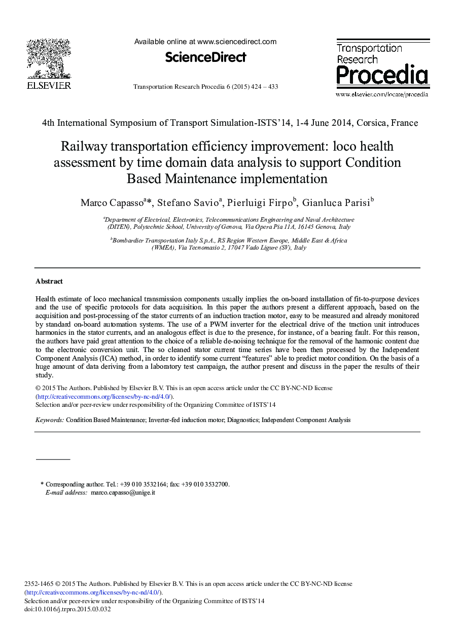 Railway Transportation Efficiency Improvement: Loco Health Assessment by Time Domain Data Analysis to Support Condition Based Maintenance Implementation 