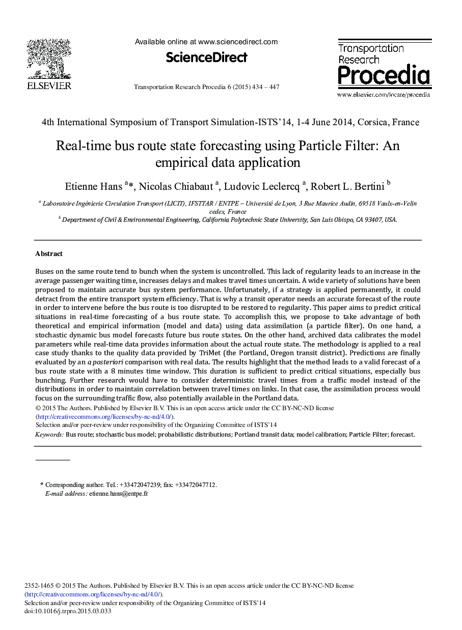 Real-time Bus Route State Forecasting Using Particle Filter: An Empirical Data Application 
