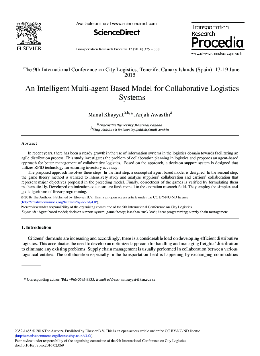 An Intelligent Multi-agent Based Model for Collaborative Logistics Systems 