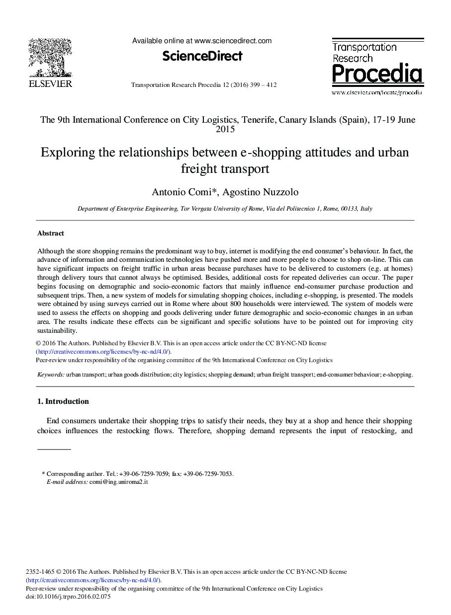 Exploring the Relationships Between e-shopping Attitudes and Urban Freight Transport 