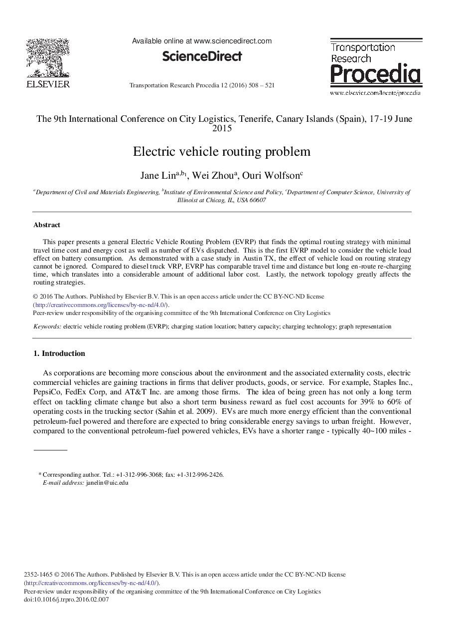 Electric Vehicle Routing Problem 