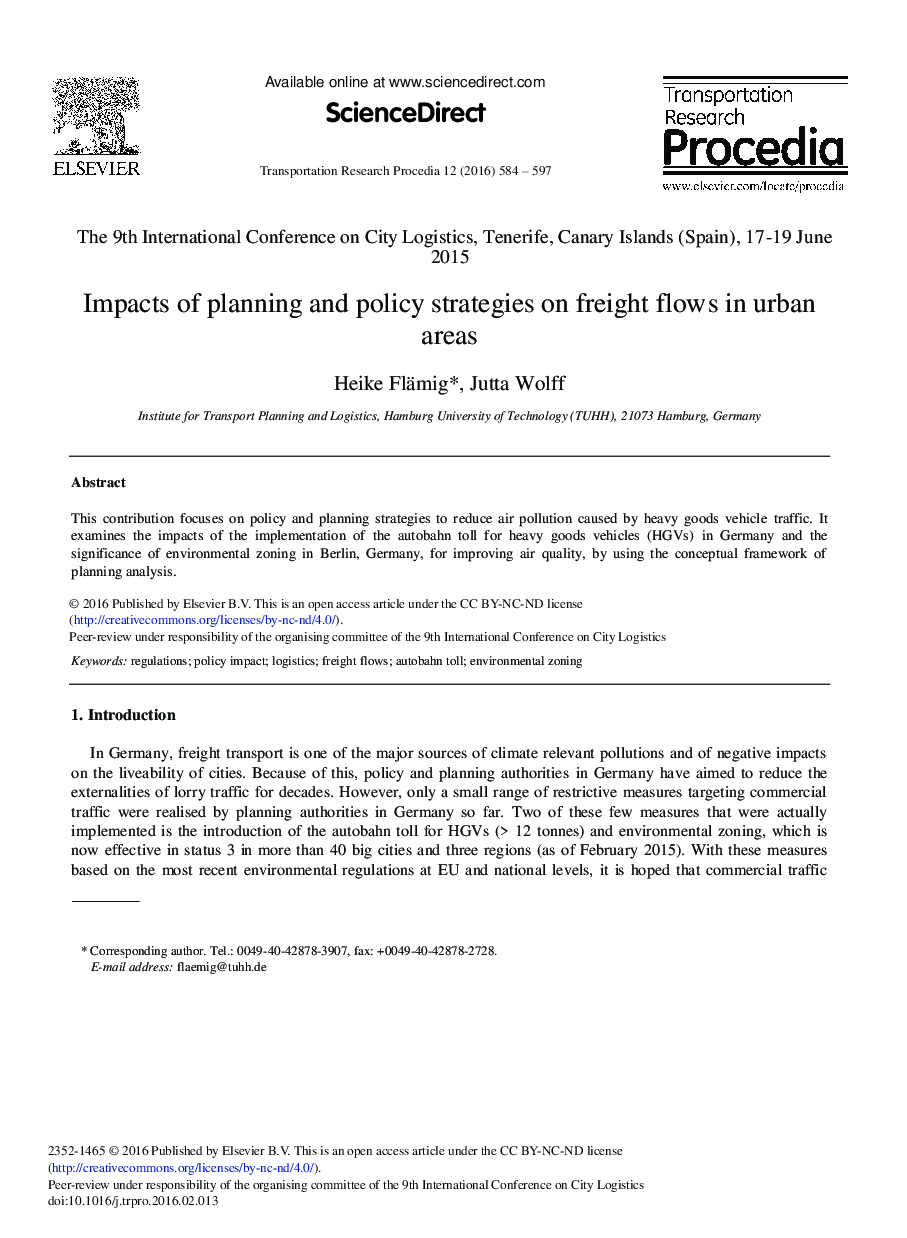 Impacts of Planning and Policy Strategies on Freight Flows in Urban Areas 