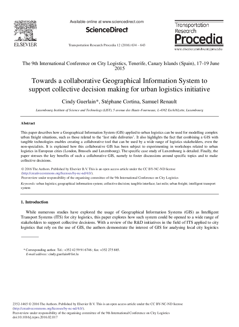 Towards a Collaborative Geographical Information System to Support Collective Decision Making for Urban Logistics Initiative 