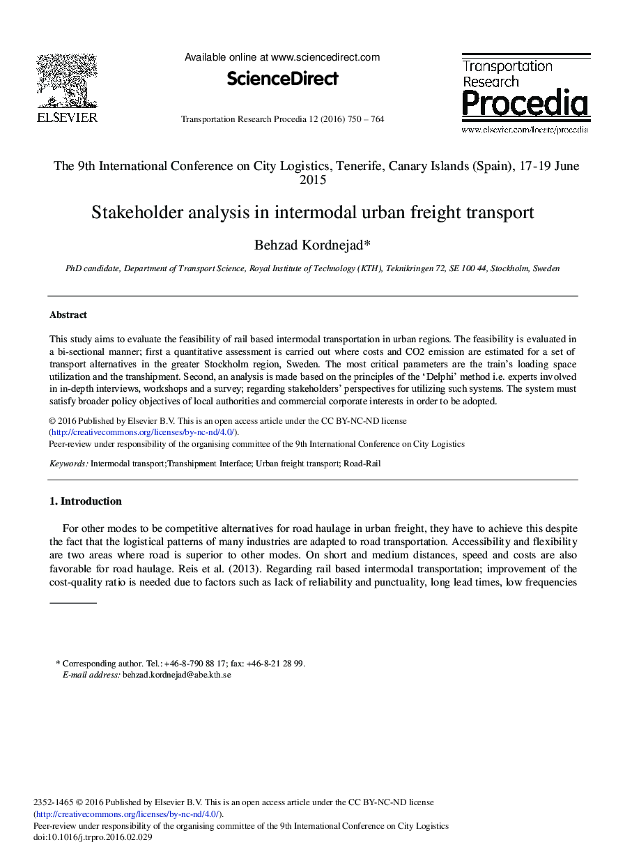 Stakeholder Analysis in Intermodal Urban Freight Transport 