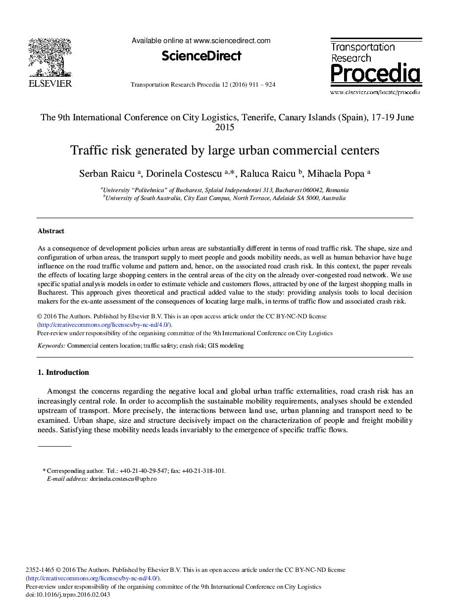 Traffic Risk Generated by Large Urban Commercial Centers 