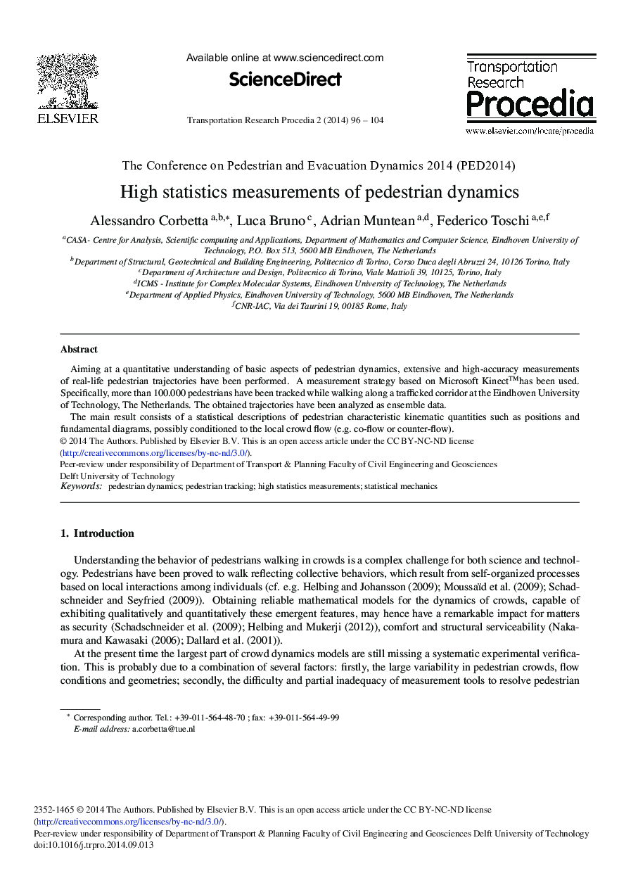 High Statistics Measurements of Pedestrian Dynamics 