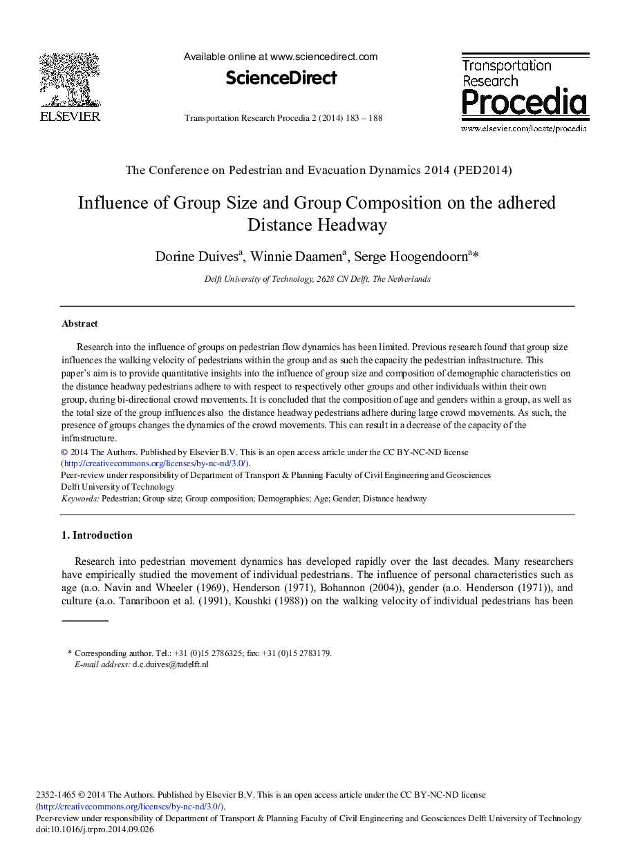 Influence of Group Size and Group Composition on the Adhered Distance Headway 