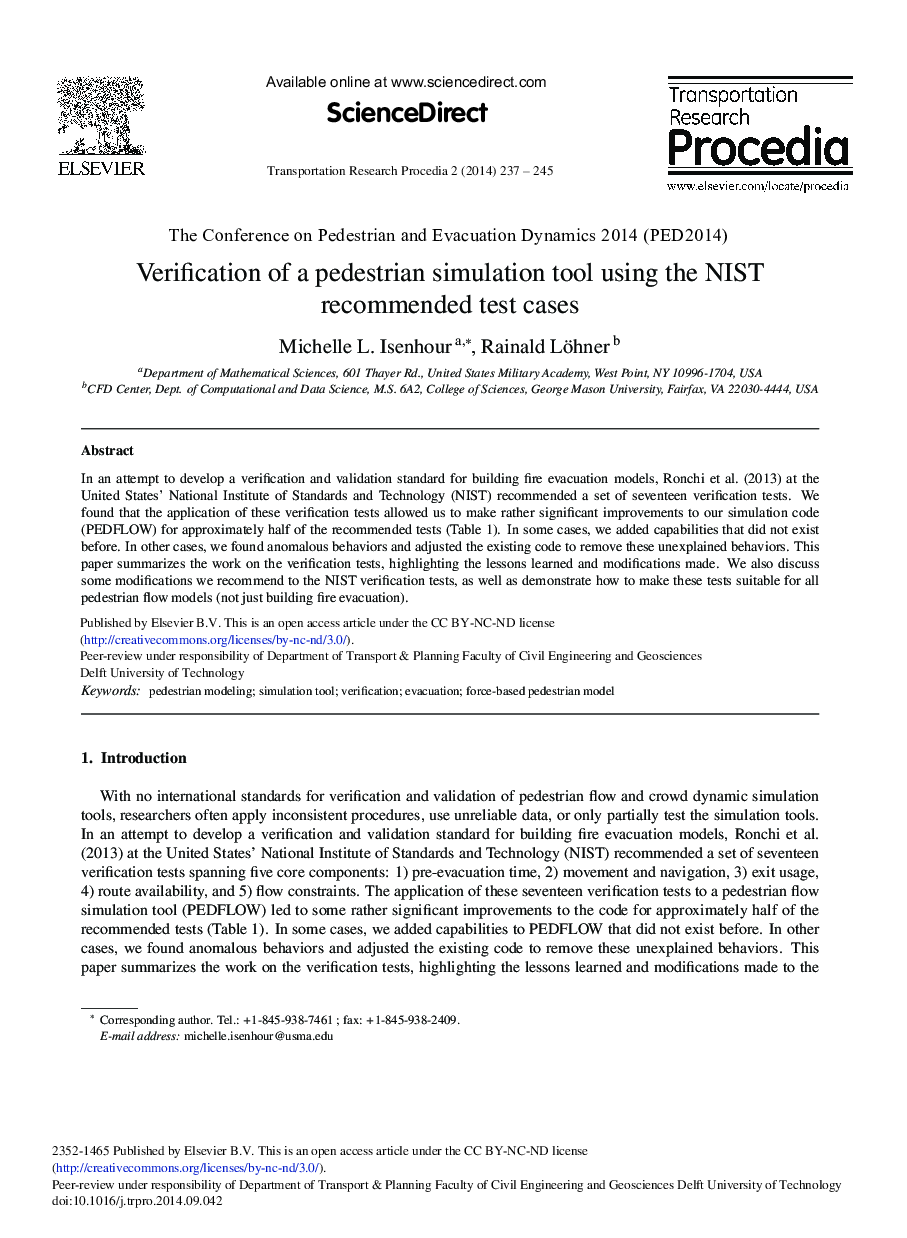 Verification of a Pedestrian Simulation Tool Using the NIST Recommended Test Cases 