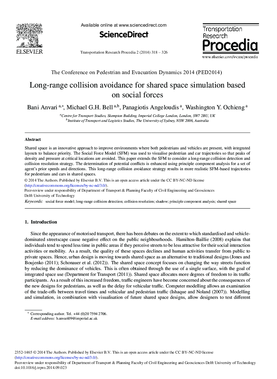 Long-range Collision Avoidance for Shared Space Simulation based on Social Forces 