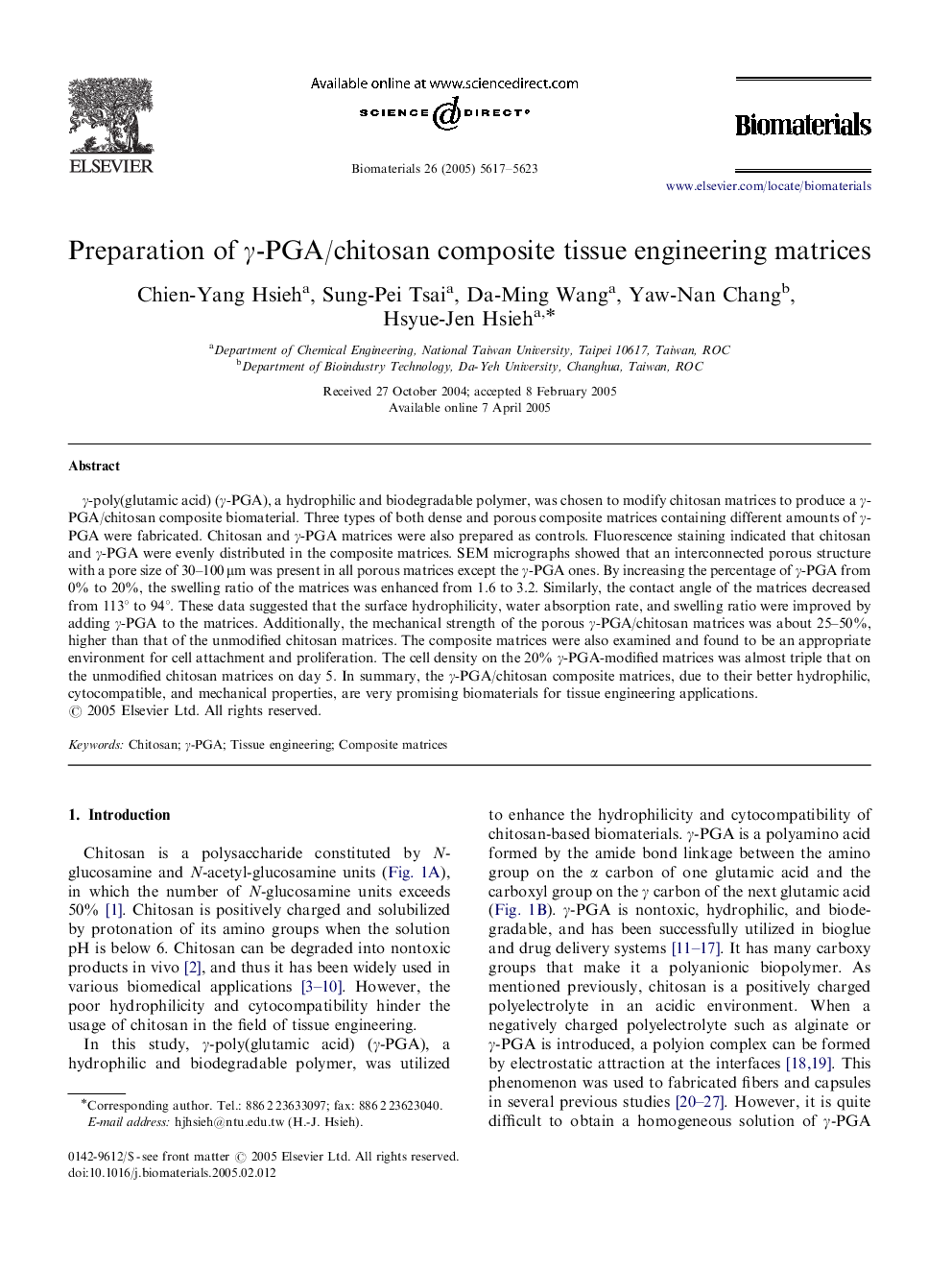 Preparation of γγ-PGA/chitosan composite tissue engineering matrices