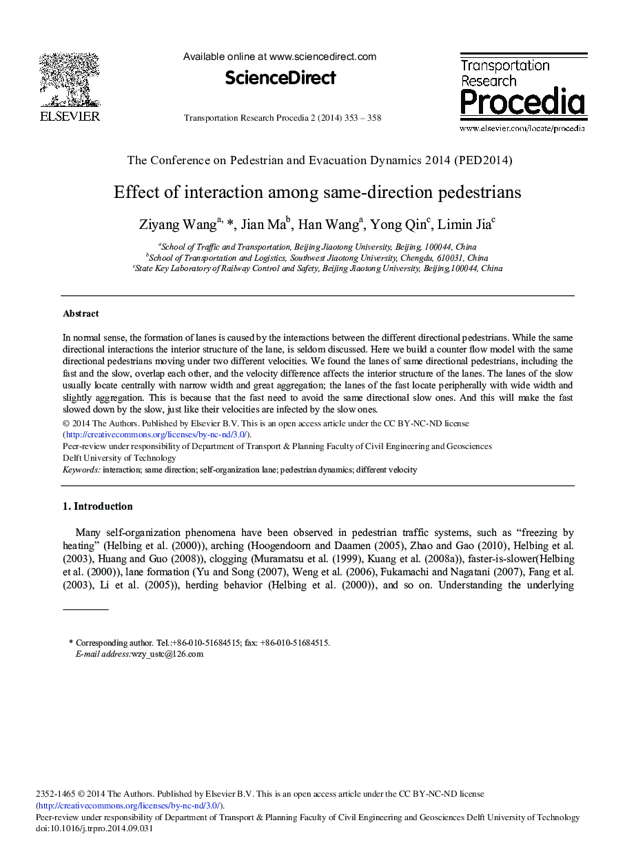 Effect of Interaction among Same-direction Pedestrians 