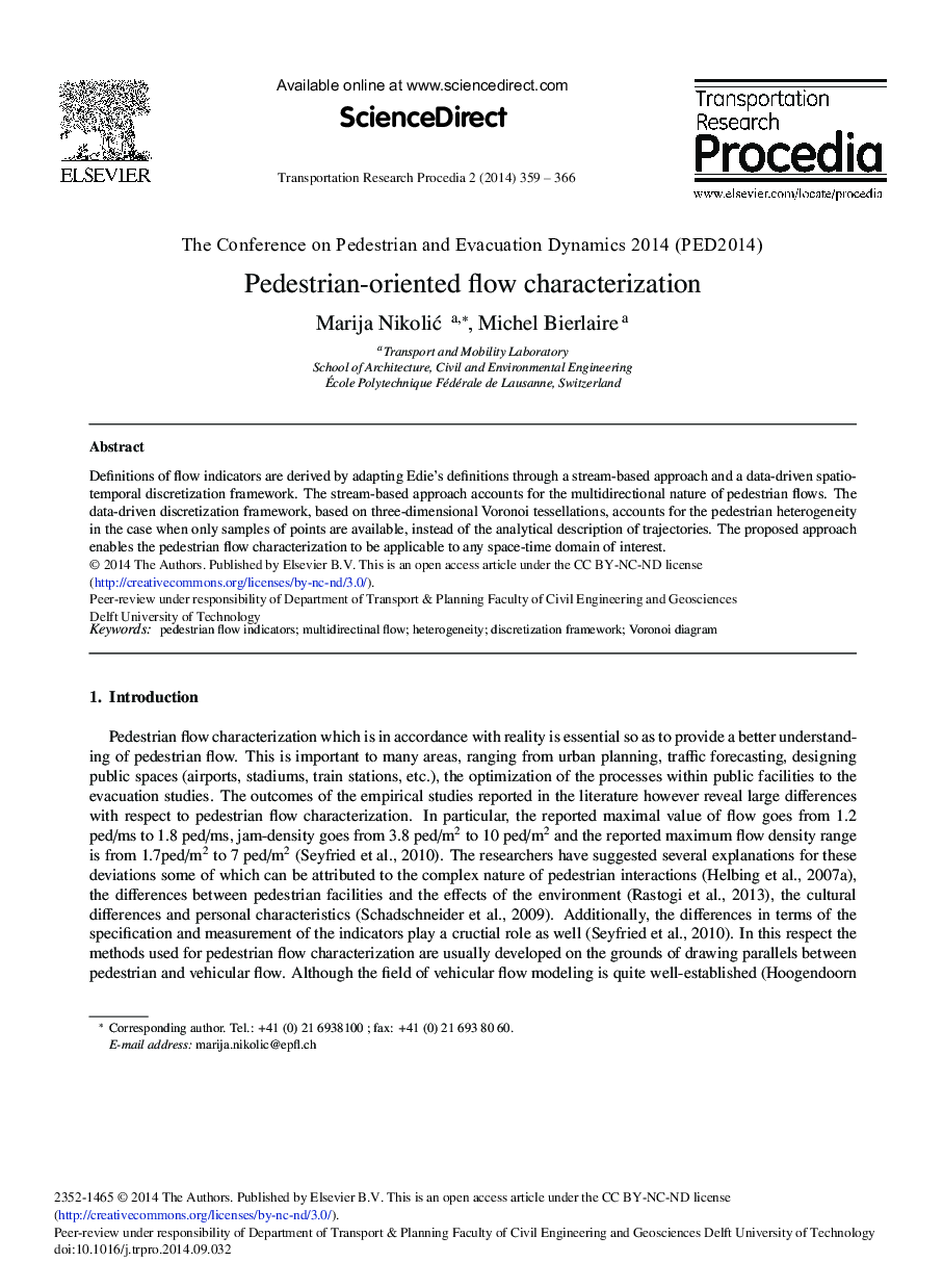 Pedestrian-oriented Flow Characterization 