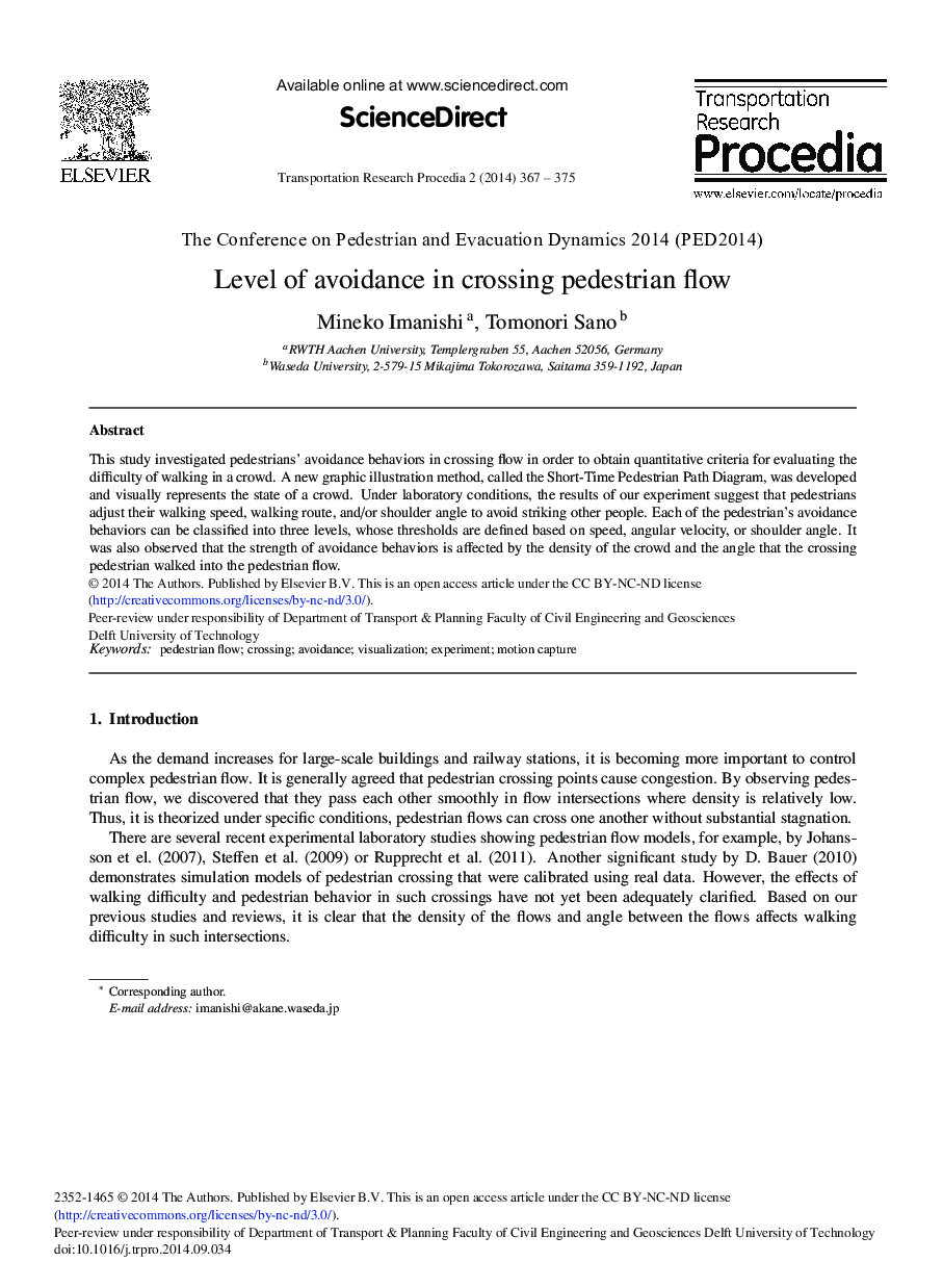 Level of Avoidance in Crossing Pedestrian Flow 