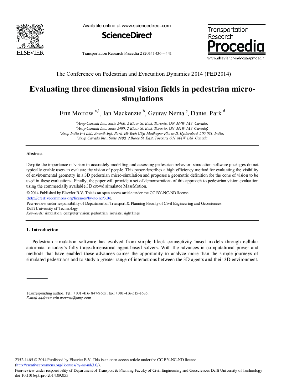 Evaluating Three Dimensional Vision Fields in Pedestrian Micro-simulations 