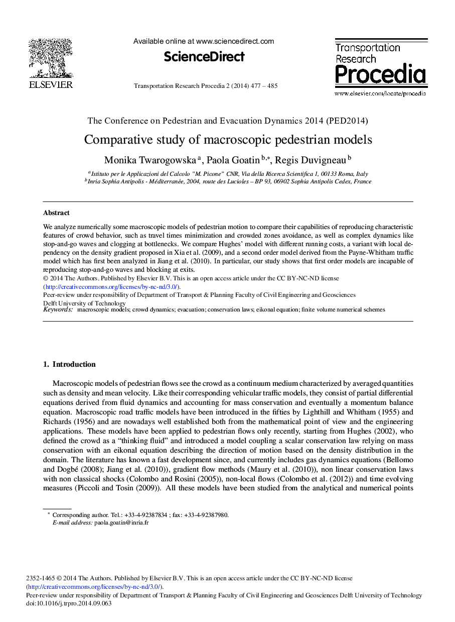 Comparative Study of Macroscopic Pedestrian Models 