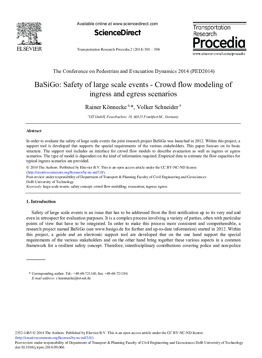 BaSiGo: Safety of Large Scale Events – Crowd Flow Modeling of Ingress and Egress Scenarios 