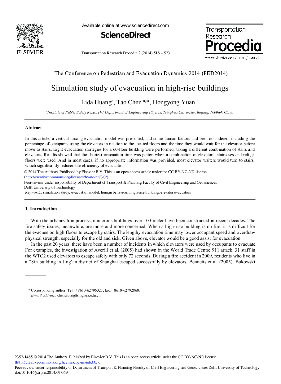 Simulation Study of Evacuation in High-rise Buildings 