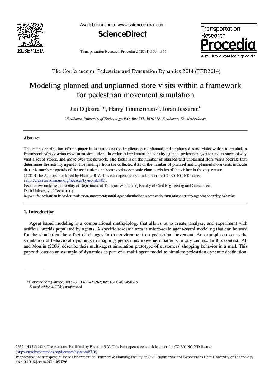 Modeling Planned and Unplanned Store Visits within a Framework for Pedestrian Movement Simulation 