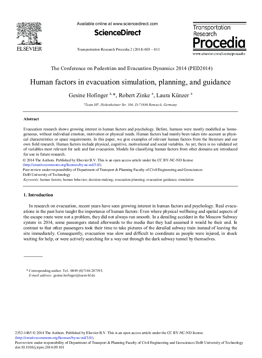 Human Factors in Evacuation Simulation, Planning, and Guidance 