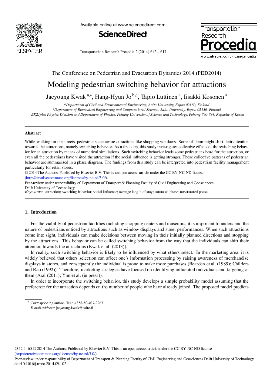 Modeling Pedestrian Switching Behavior for Attractions 