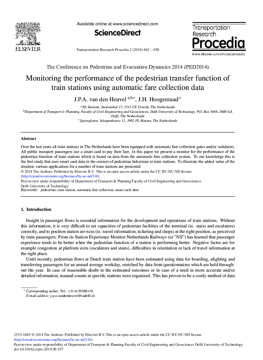 Monitoring the Performance of the Pedestrian Transfer Function of Train Stations Using Automatic Fare Collection Data 