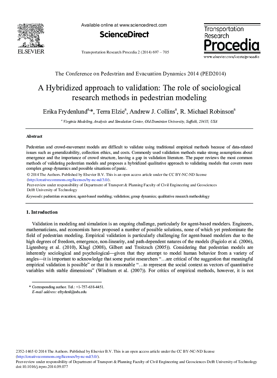 A Hybridized Approach to Validation: The Role of Sociological Research Methods in Pedestrian Modeling 