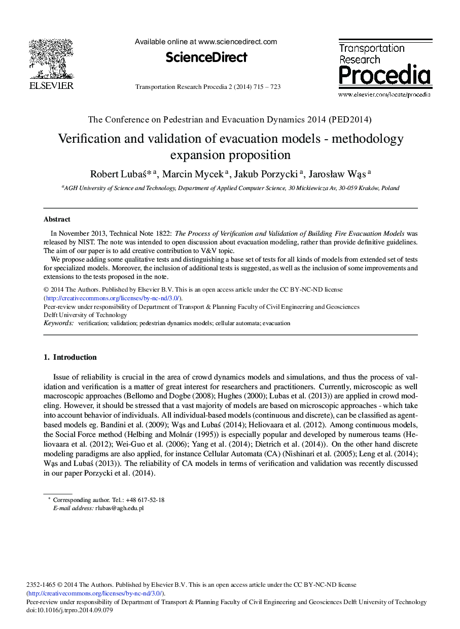 Verification and Validation of Evacuation Models – Methodology Expansion Proposition 