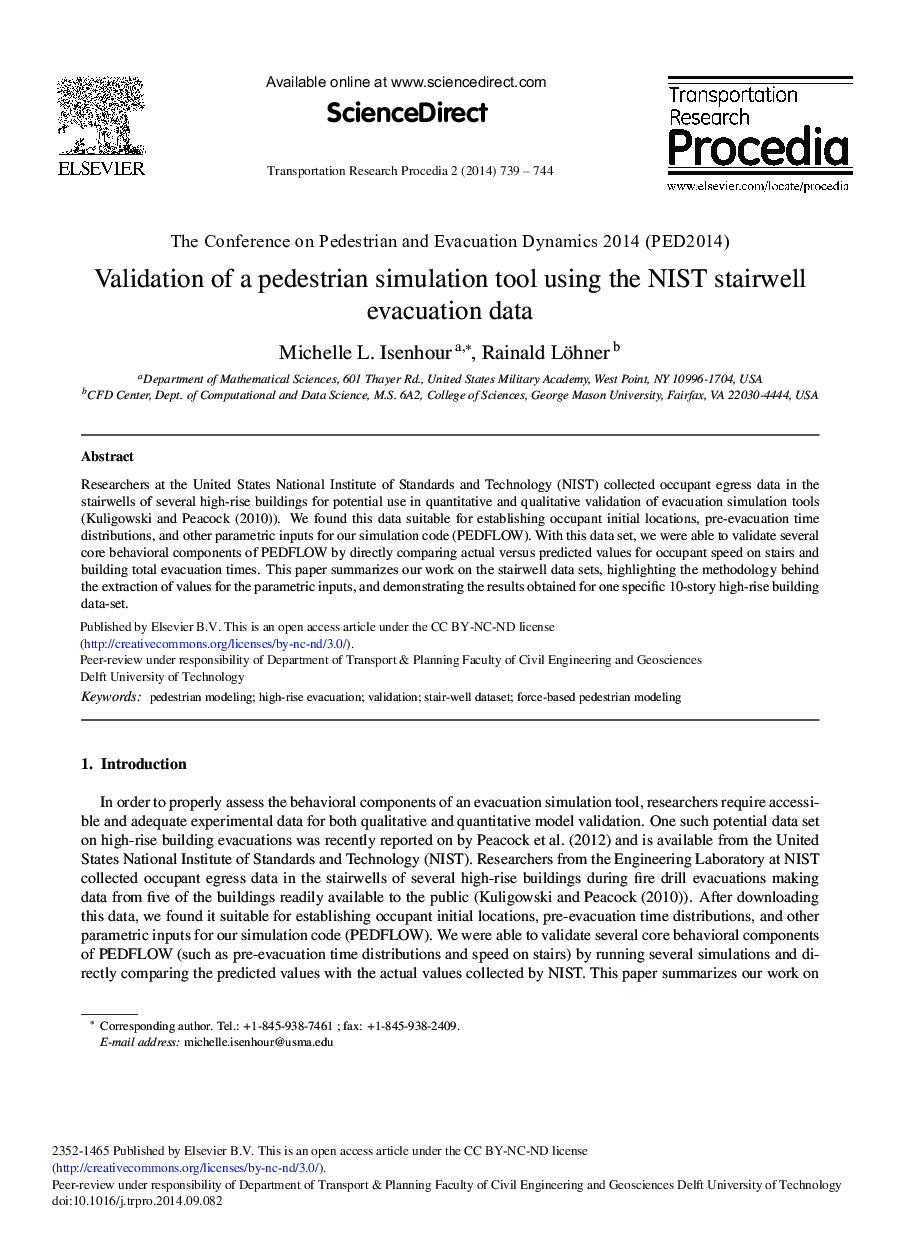 Validation of a Pedestrian Simulation Tool Using the NIST Stairwell Evacuation Data 