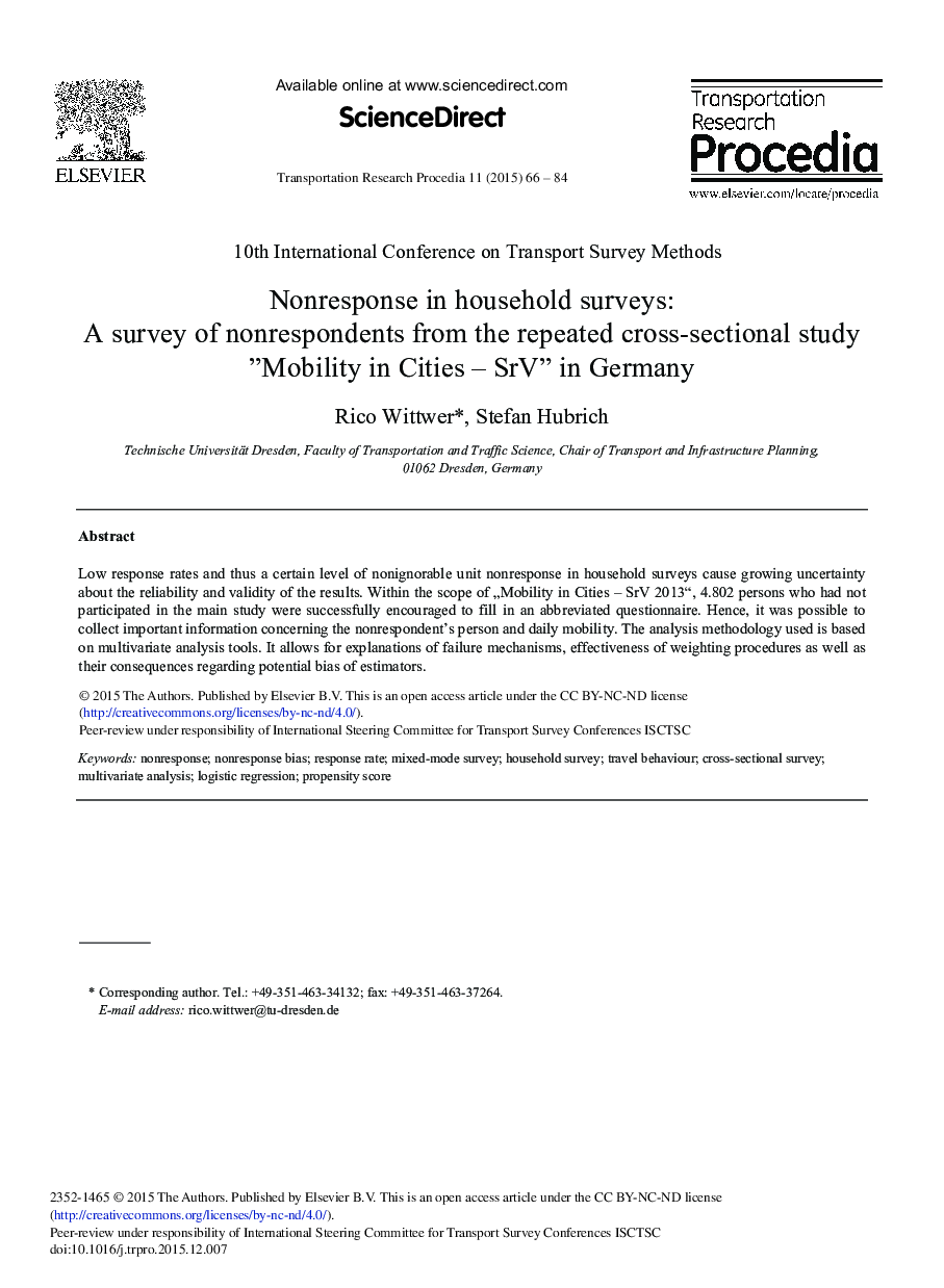 Nonresponse in Household Surveys: A Survey of Nonrespondents from the Repeated Cross-sectional Study “Mobility in Cities – SrV” in Germany 