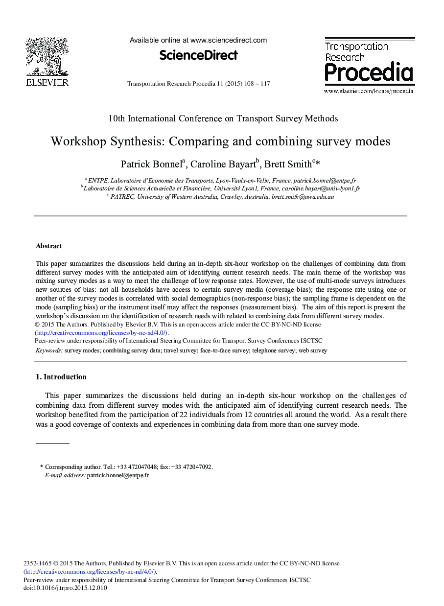 Workshop Synthesis: Comparing and Combining Survey Modes 