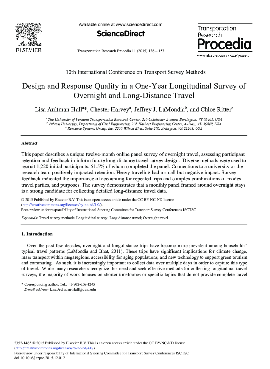 Design and Response Quality in a One-Year Longitudinal Survey of Overnight and Long-Distance Travel 