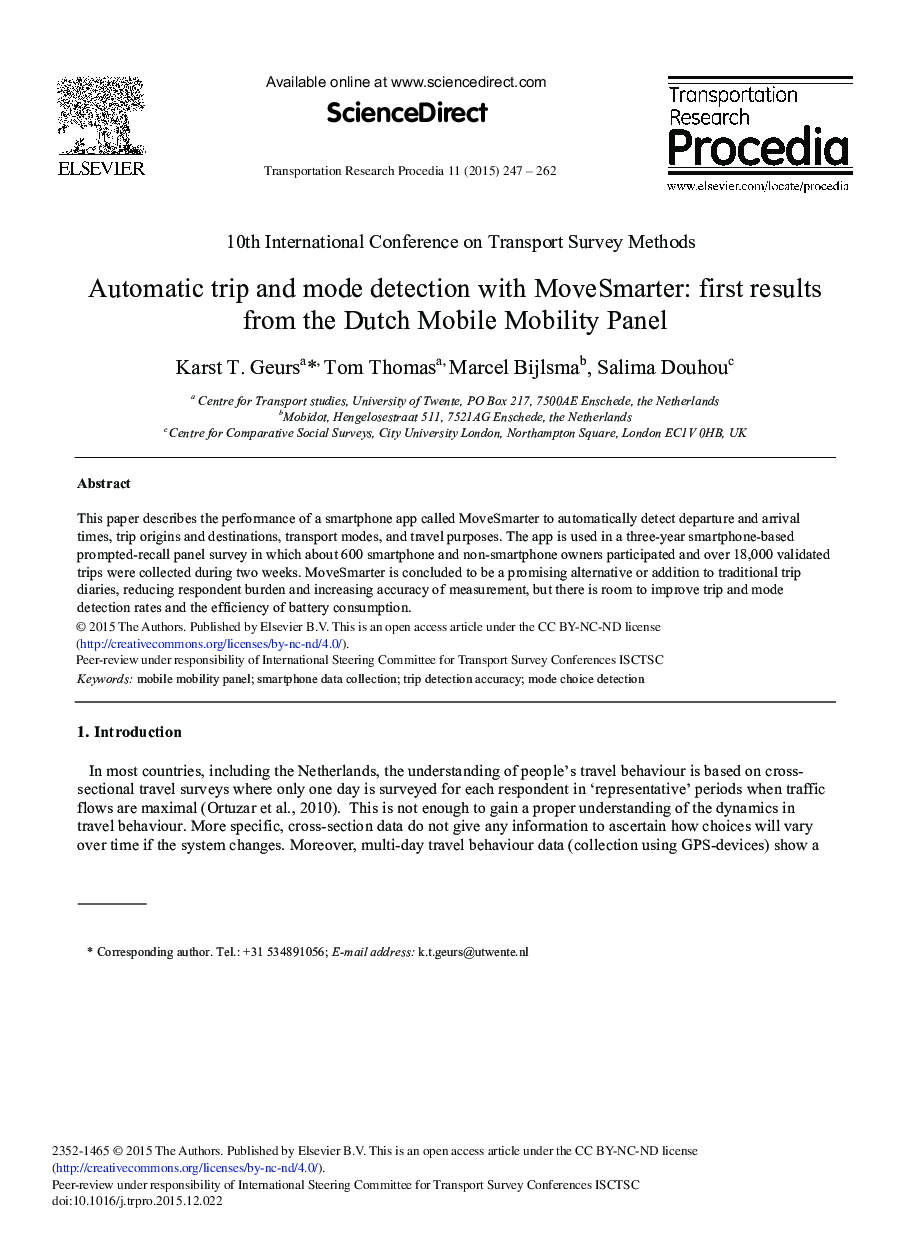 Automatic Trip and Mode Detection with Move Smarter: First Results from the Dutch Mobile Mobility Panel 