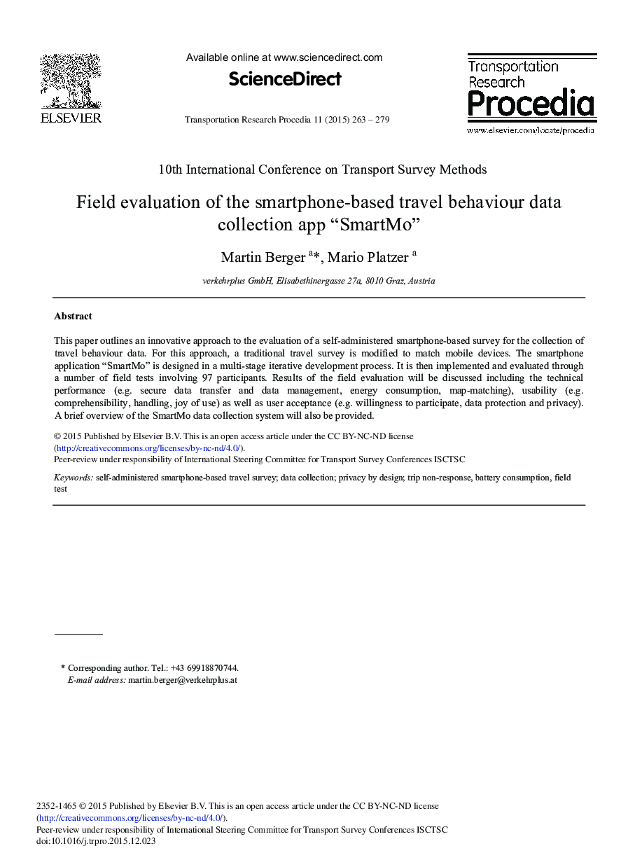 Field Evaluation of the Smartphone-based Travel Behaviour Data Collection App “SmartMo” 