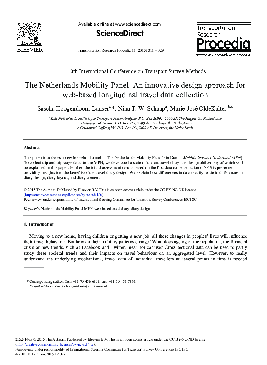 The Netherlands Mobility Panel: An Innovative Design Approach for Web-based Longitudinal Travel Data Collection 