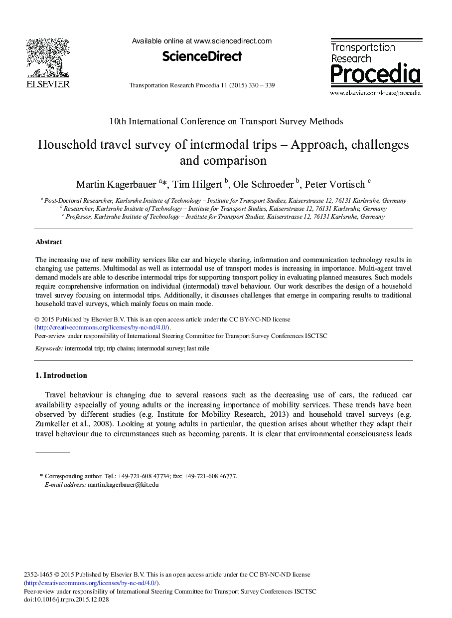 Household Travel Survey of Intermodal Trips – Approach, Challenges and Comparison 