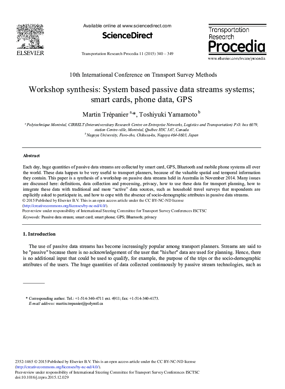 Workshop Synthesis: System Based Passive Data Streams Systems; Smart Cards, Phone Data, GPS 