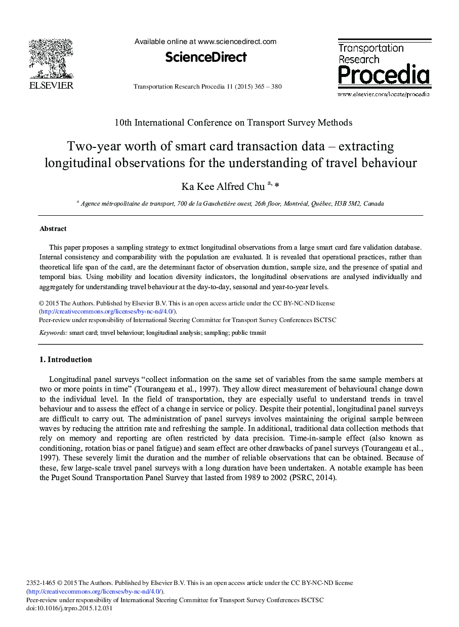 Two-year Worth of Smart Card Transaction Data – Extracting Longitudinal Observations for the Understanding of Travel Behaviour 