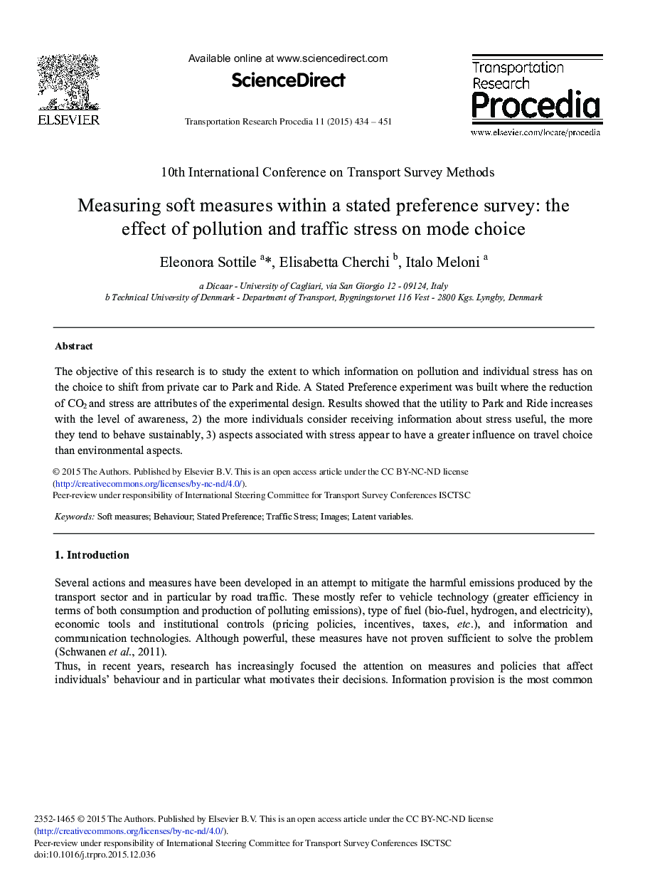 Measuring Soft Measures Within a Stated Preference Survey: The Effect of Pollution and Traffic Stress on Mode Choice 