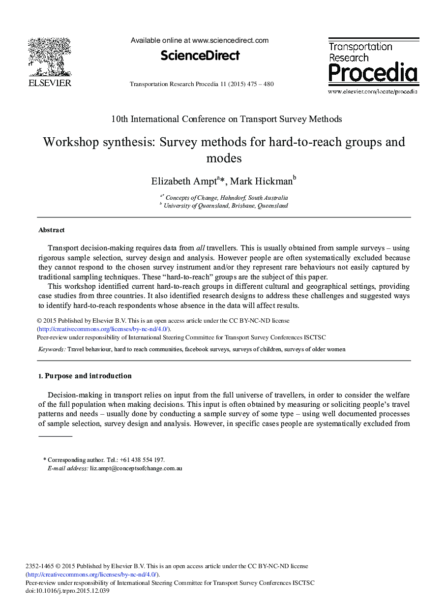 Workshop Synthesis: Survey Methods for Hard-to-Reach Groups and Modes 