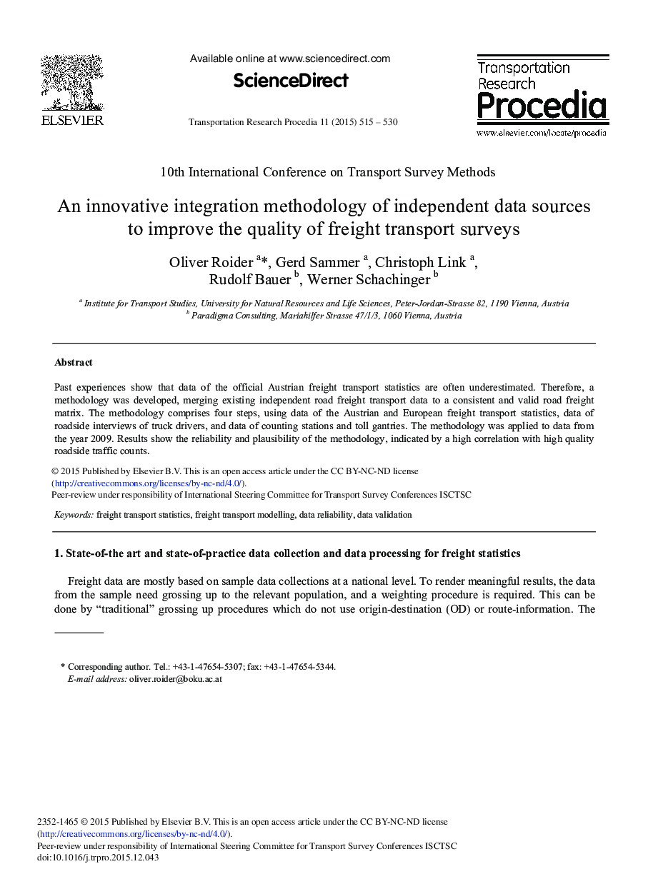 An Innovative Integration Methodology of Independent Data Sources to Improve the Quality of Freight Transport Surveys 