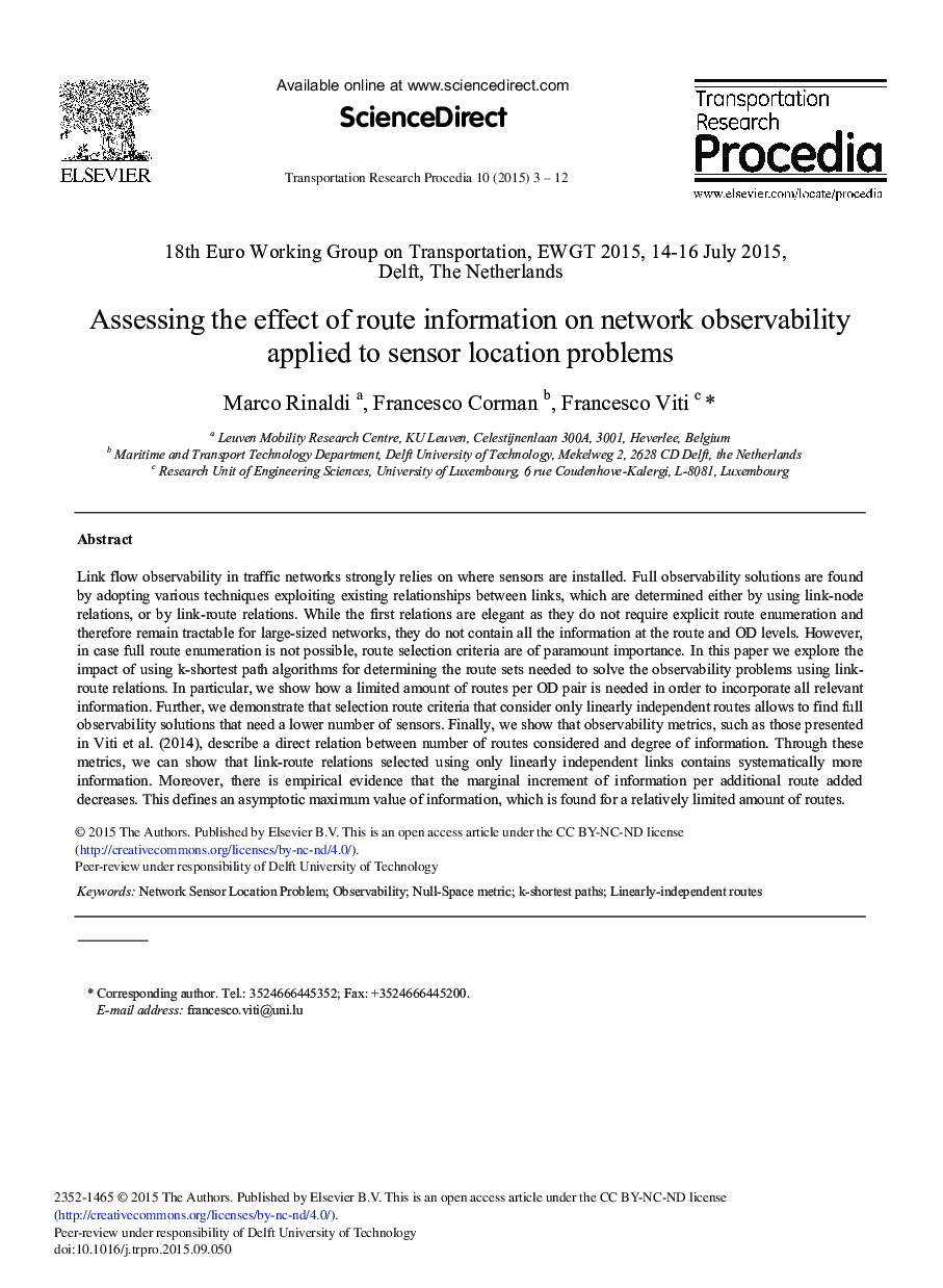 Assessing the Effect of Route Information on Network Observability Applied to Sensor Location Problems 