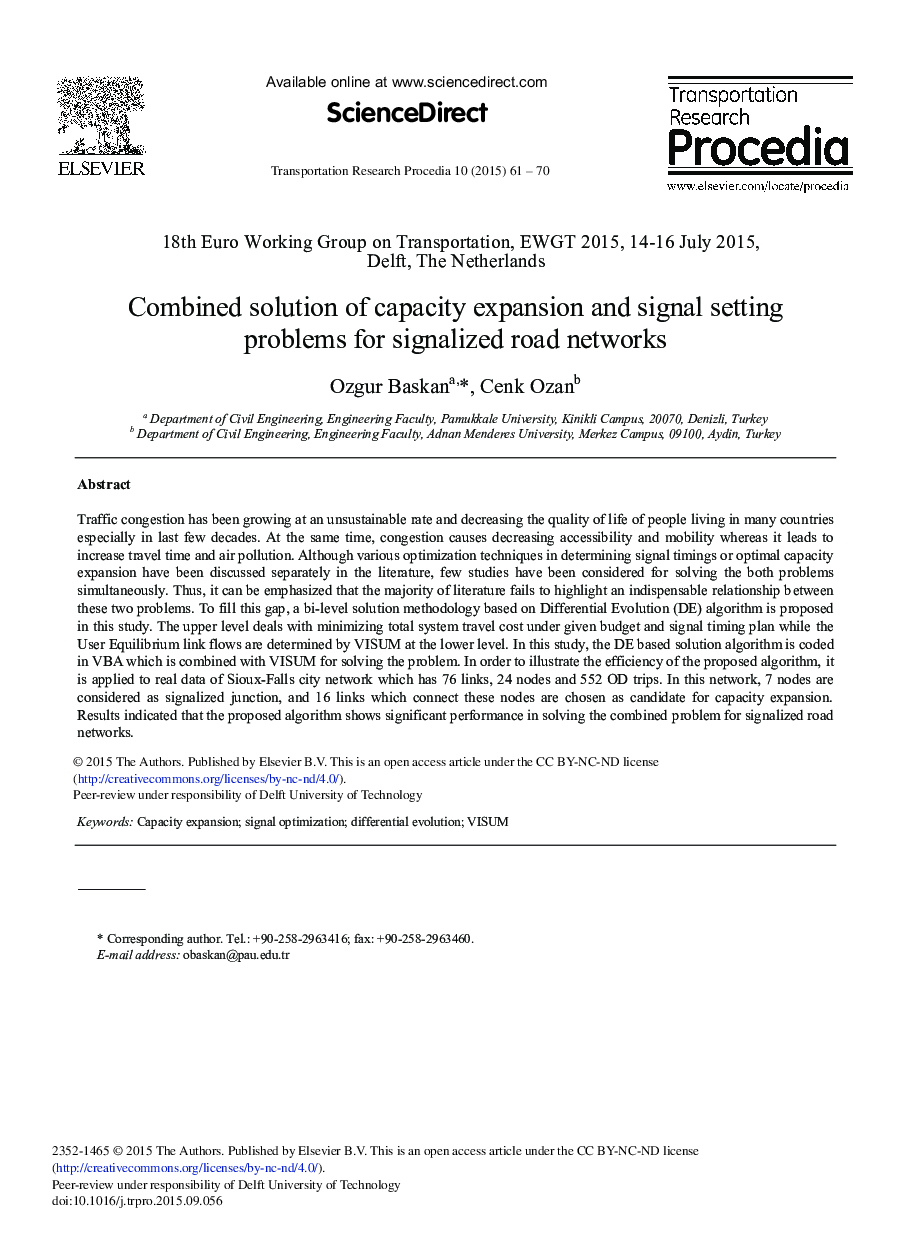 Combined Solution of Capacity Expansion and Signal Setting Problems for Signalized Road Networks 