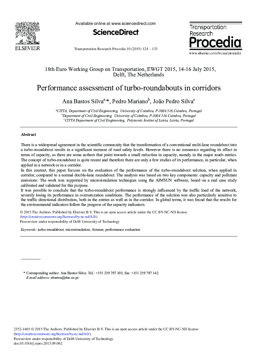 Performance Assessment of Turbo-roundabouts in Corridors 