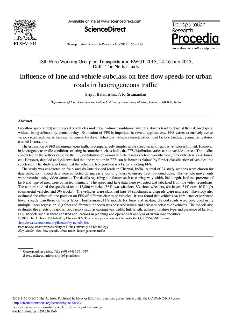 Influence of Lane and Vehicle Subclass on Free-flow Speeds for Urban Roads in Heterogeneous Traffic 