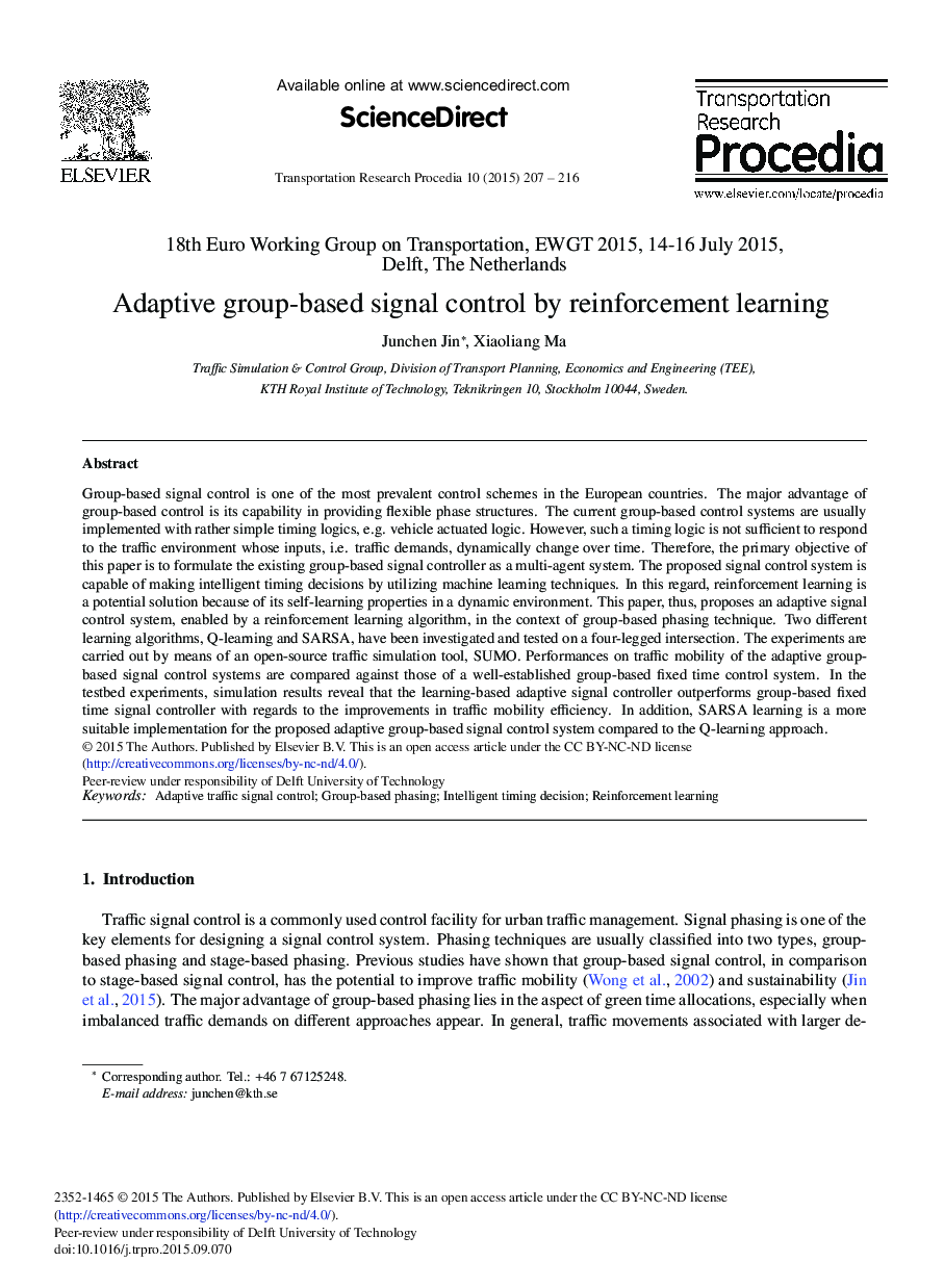 Adaptive Group-based Signal Control by Reinforcement Learning 