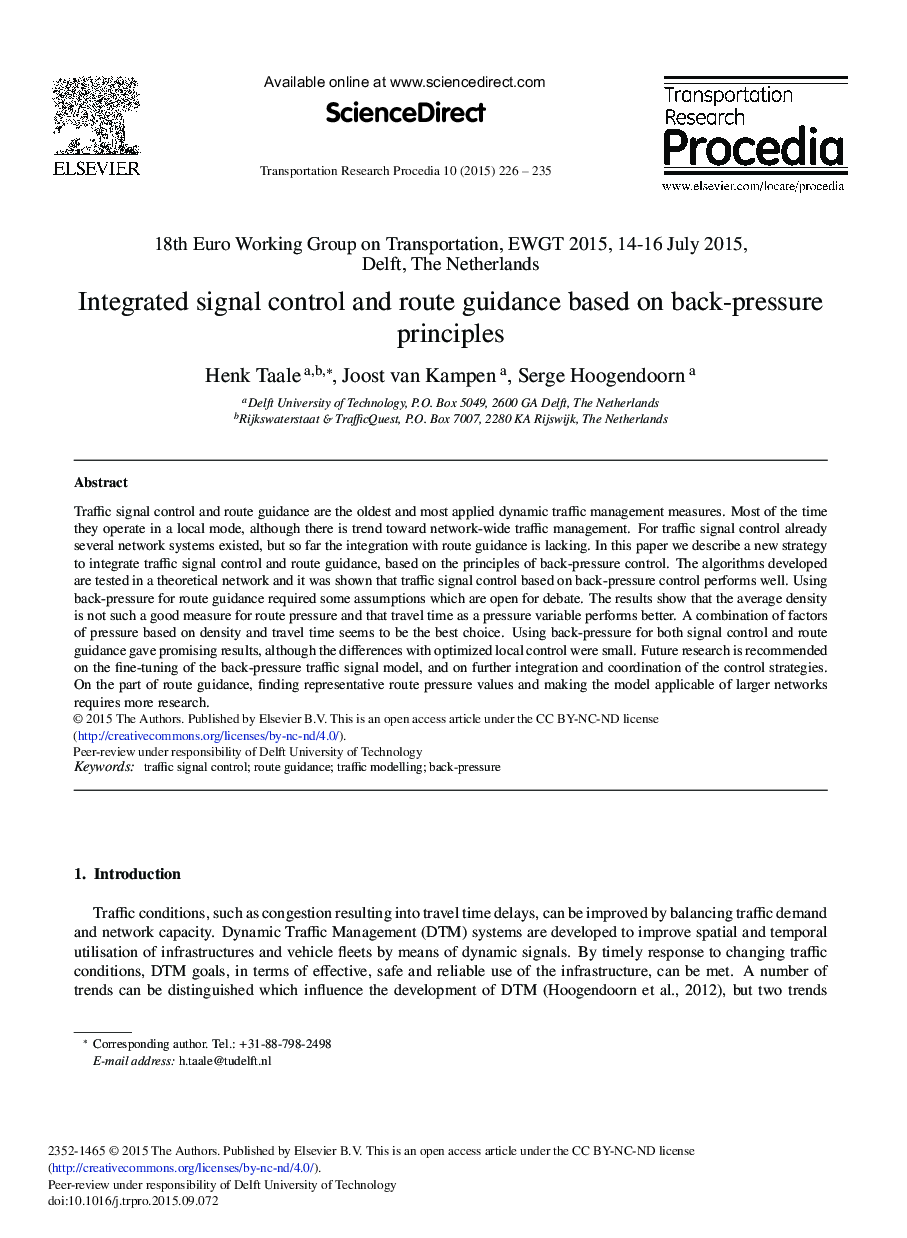 Integrated Signal Control and Route Guidance based on Back-pressure Principles 