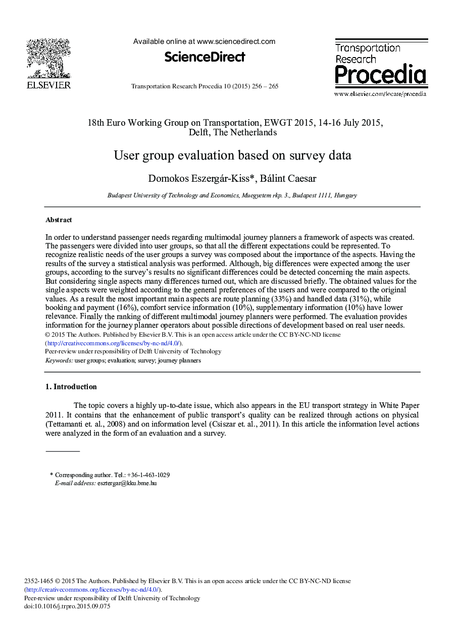 User Group Evaluation Based on Survey Data 