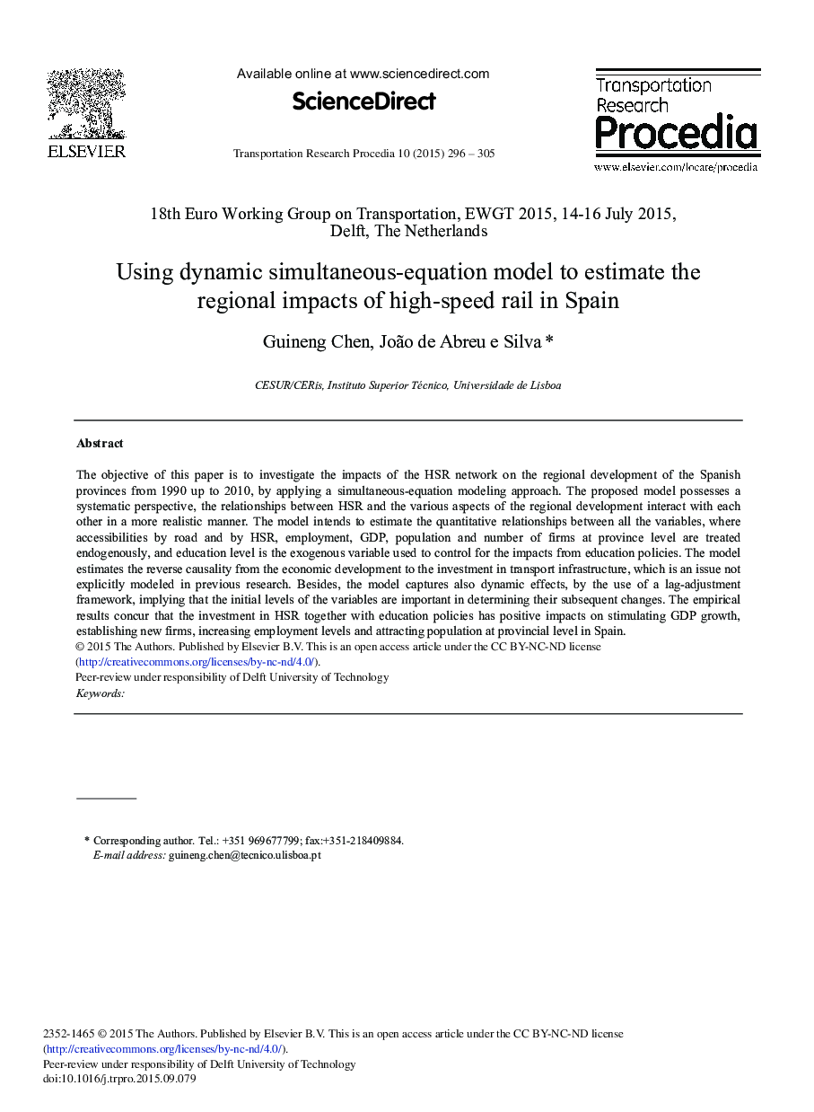 Using Dynamic Simultaneous-equation Model to Estimate the Regional Impacts of High-speed Rail in Spain 